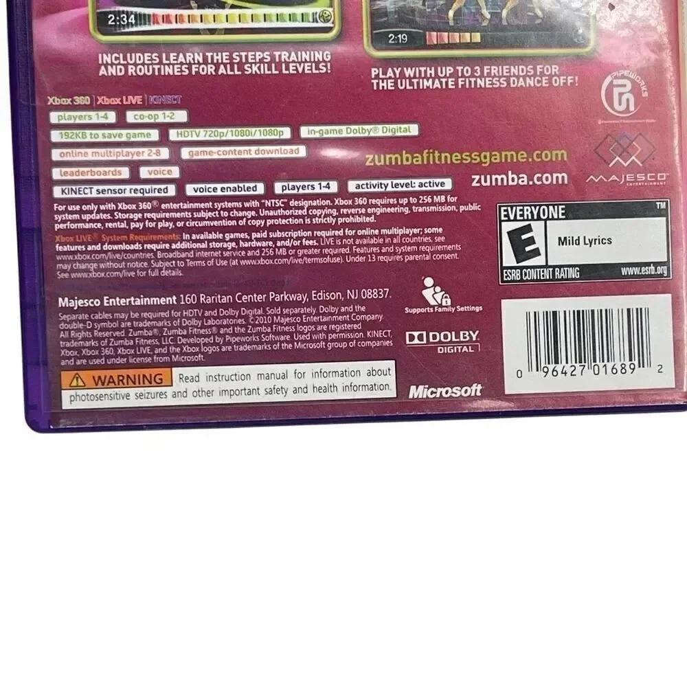 Microsoft Xbox 360 Kinect Zumba Fitness Dance Party Game